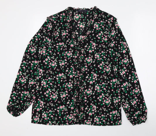 Marks and Spencer Womens Multicoloured Floral Polyester Basic Blouse Size 8 V-Neck