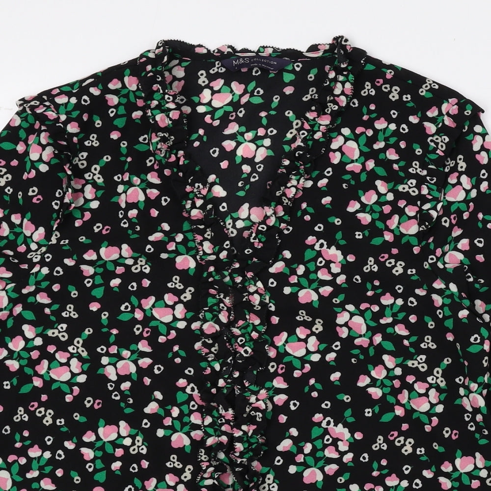 Marks and Spencer Womens Multicoloured Floral Polyester Basic Blouse Size 8 V-Neck