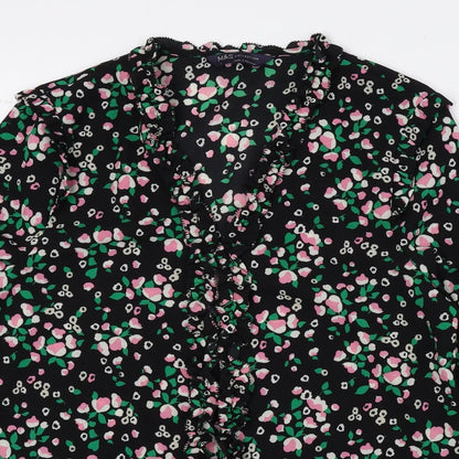 Marks & Spencer Womens Multicoloured Floral Polyester Basic Blouse Size 8 V-Neck