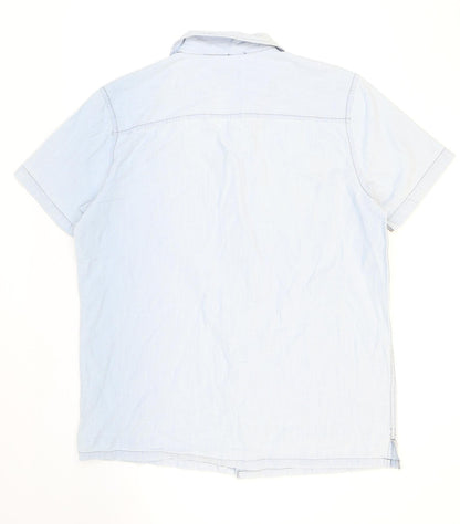 Easy Mens Blue Cotton Button-Up Size L Collared Button