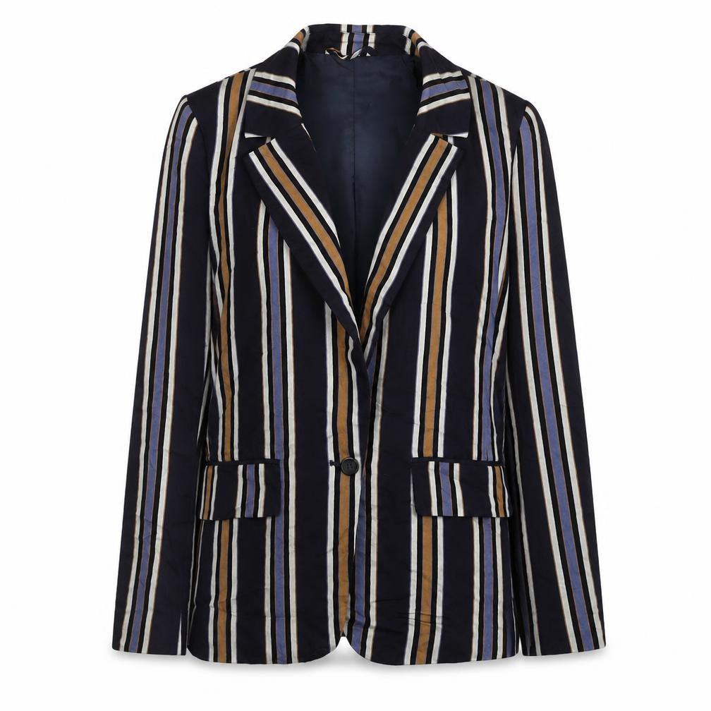 H&M Womens Blue Striped Viscose Jacket Blazer Size 6