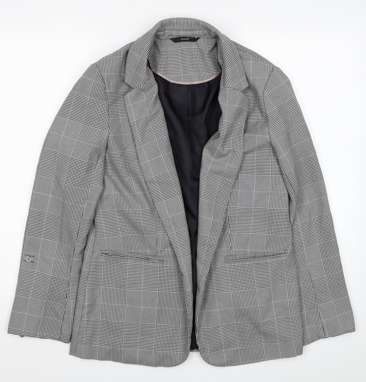 George Womens Black Plaid Jacket Blazer Size 10