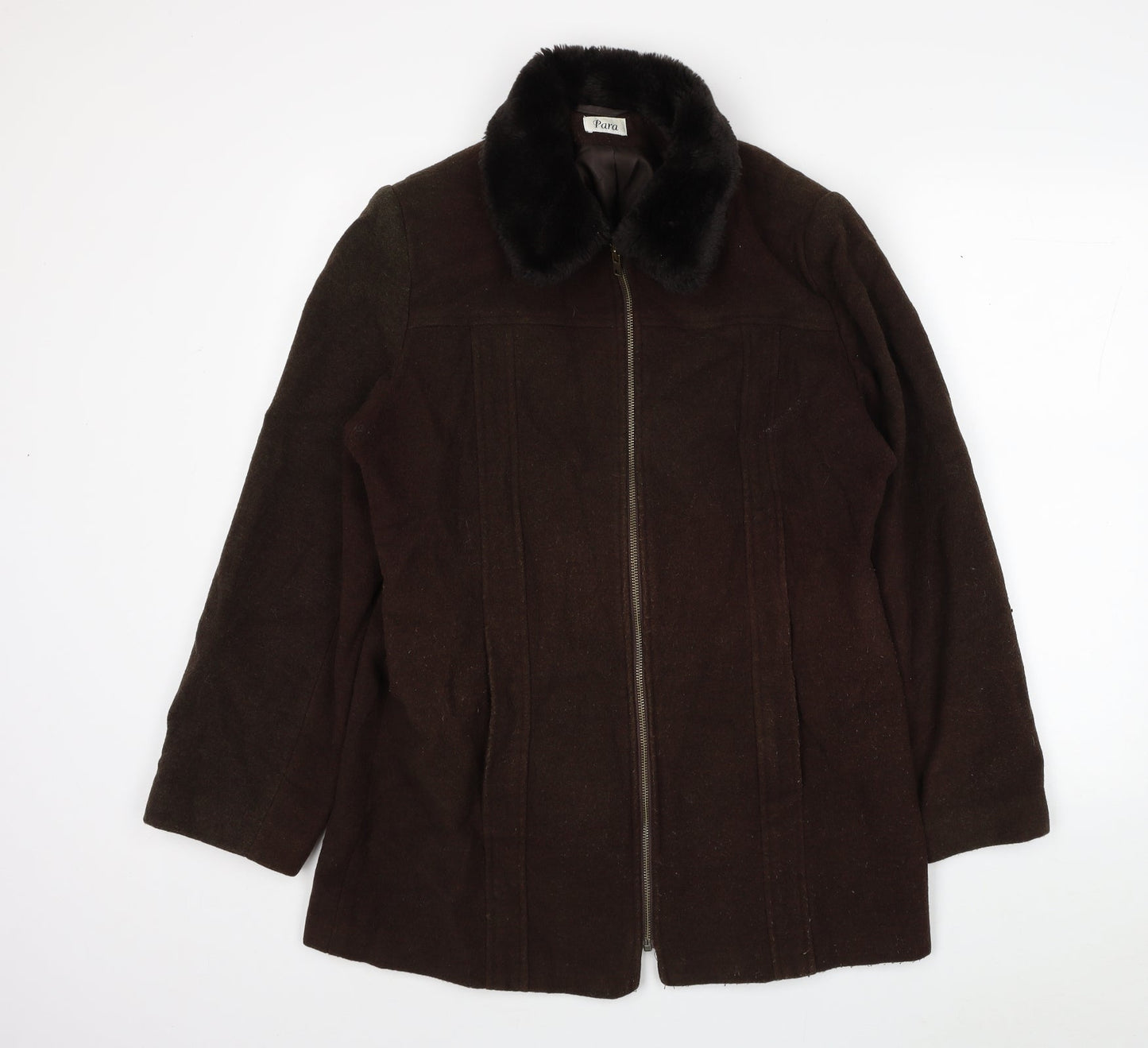 Para Womens Brown Pea Coat Coat Size M Zip
