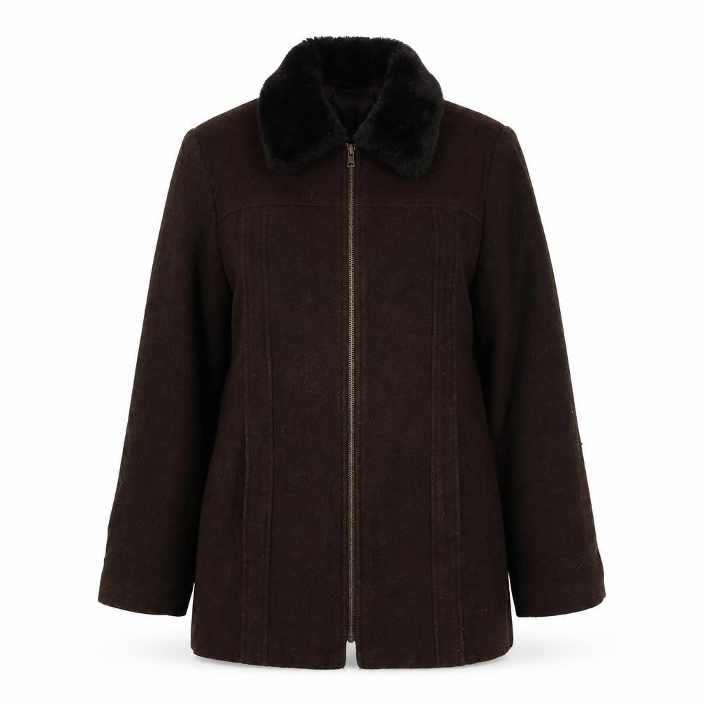 Para Womens Brown Pea Coat Coat Size M Zip