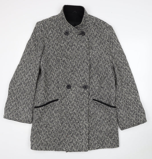BHS Womens Black Geometric Pea Coat Coat Size 12 Button