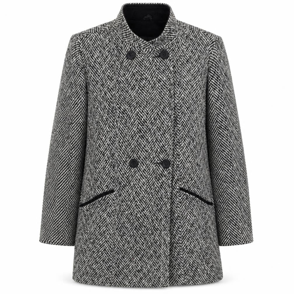 BHS Womens Black Geometric Pea Coat Coat Size 12 Button