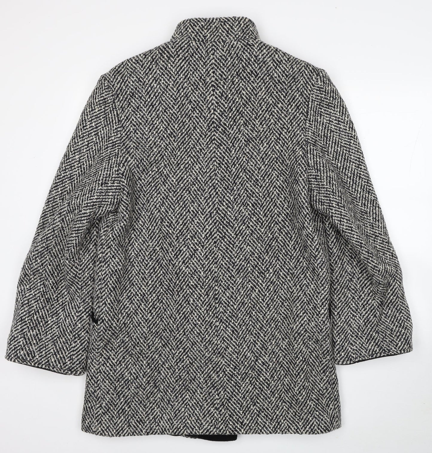 BHS Womens Black Geometric Pea Coat Coat Size 12 Button