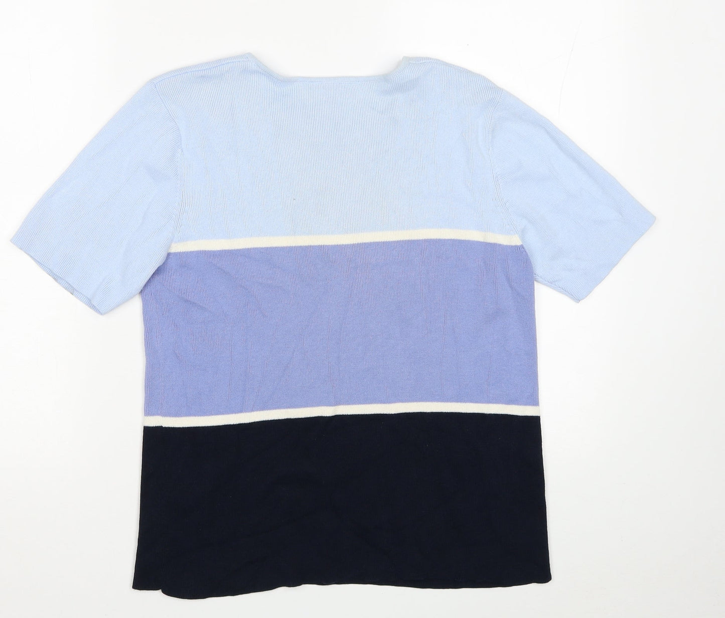 BHS Womens Blue Colourblock Cotton Basic T-Shirt Size 14 Round Neck
