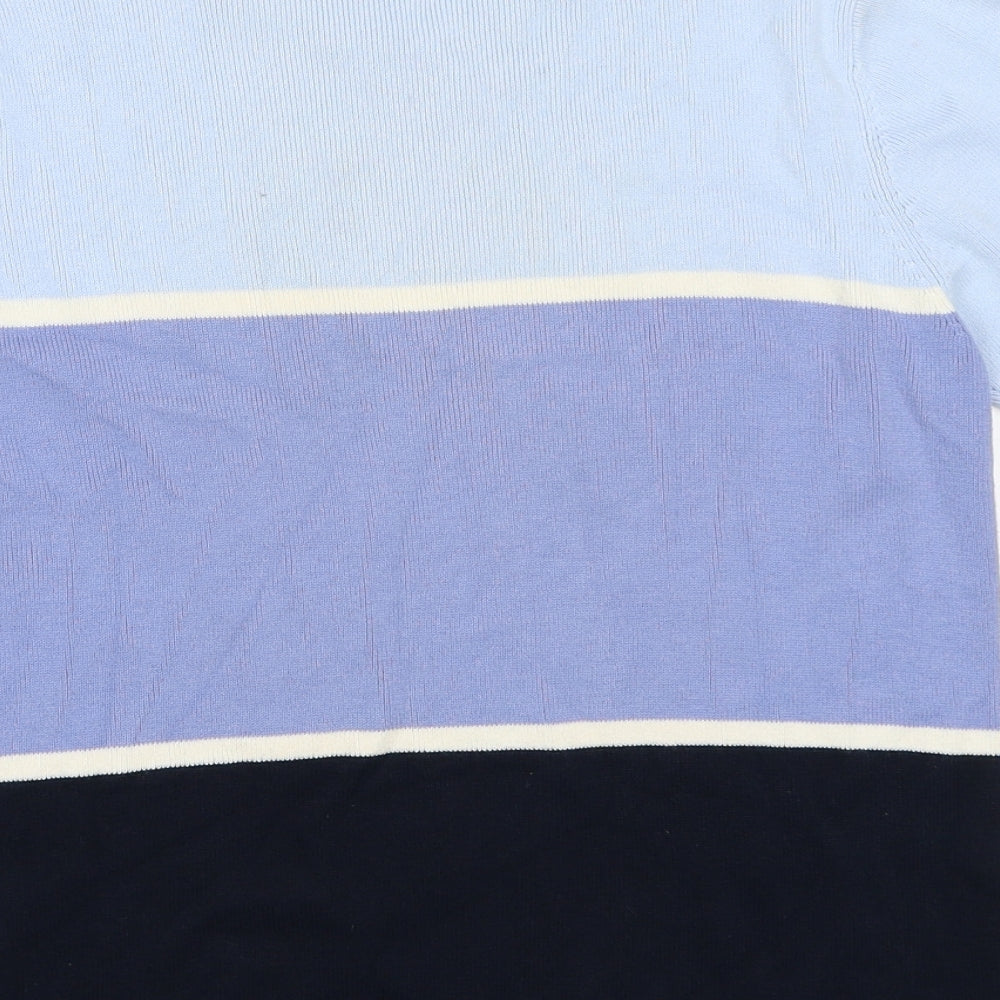 BHS Womens Blue Colourblock Cotton Basic T-Shirt Size 14 Round Neck