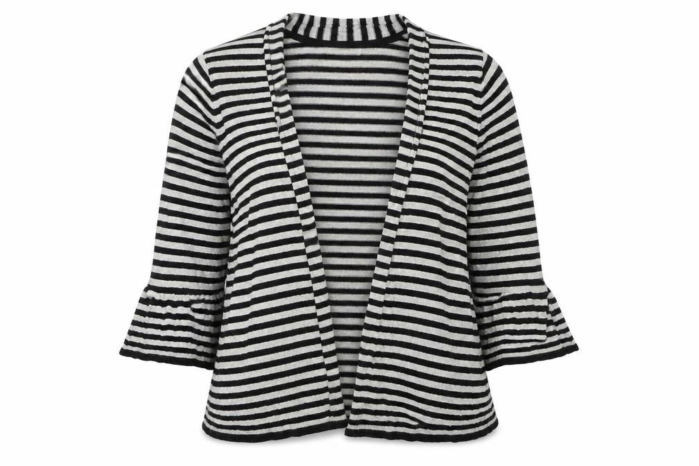Marks & Spencer Womens Black V-Neck Striped Viscose Cardigan Jumper Size 14