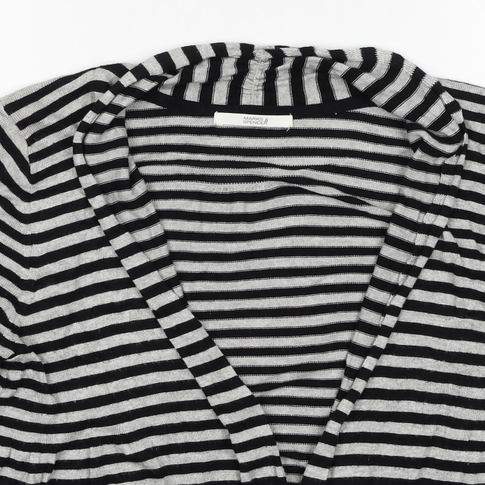 Marks and Spencer Womens Black V-Neck Striped Viscose Cardigan Jumper Size 14