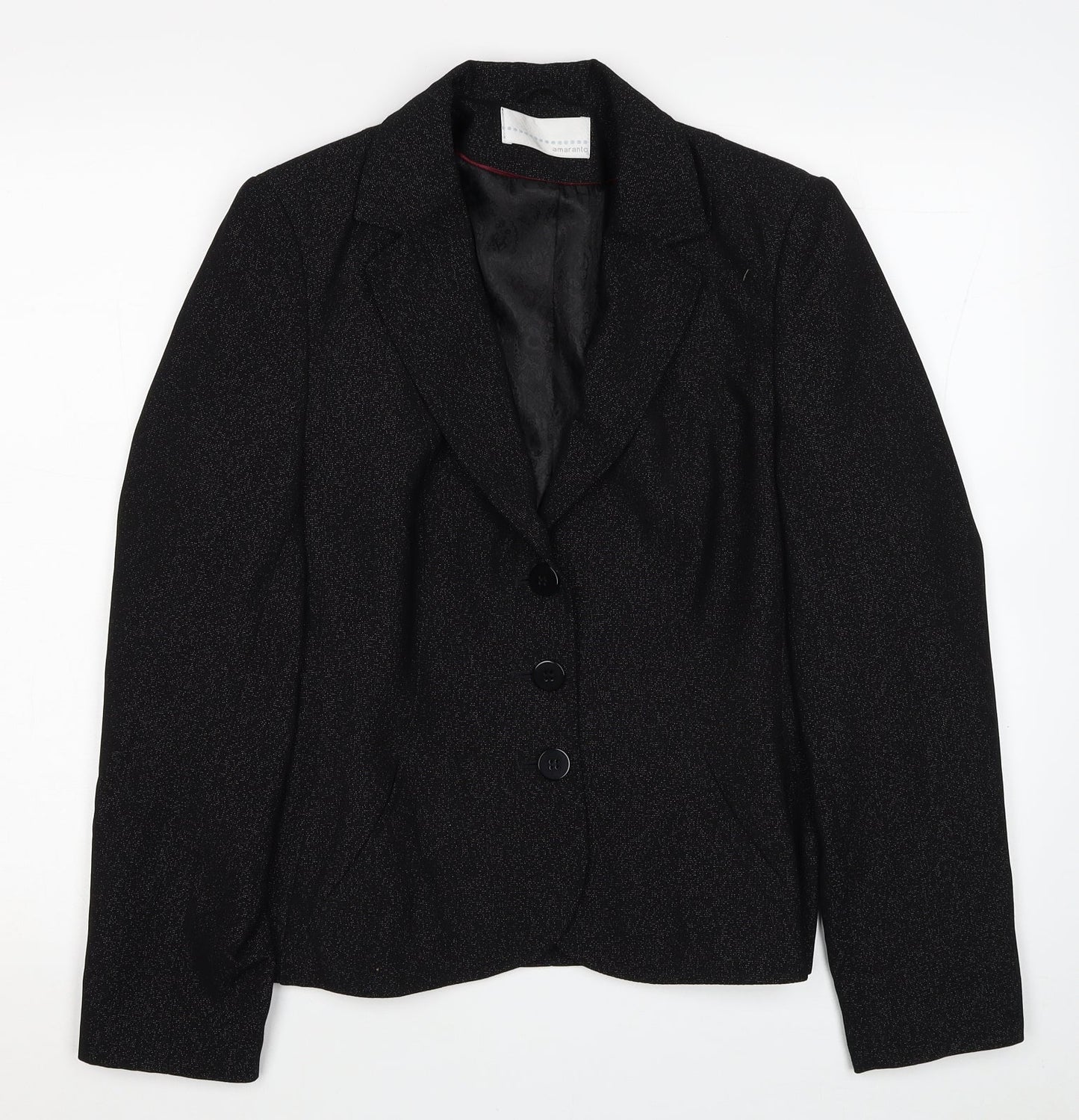 AMARANTO Womens Black Polyester Jacket Blazer Size 14