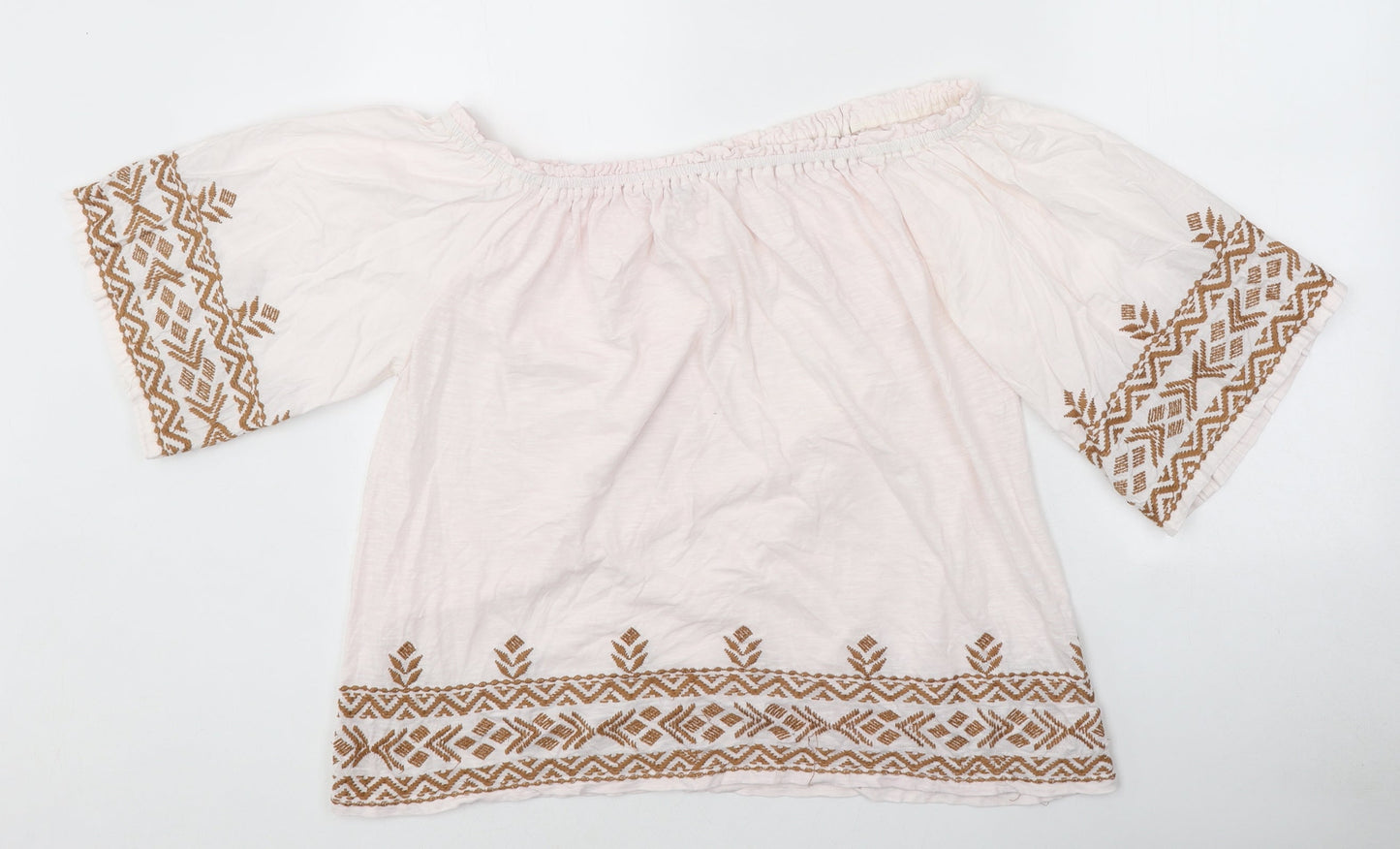NEXT Womens Pink Geometric Polyester Basic T-Shirt Size 12 Off the Shoulder
