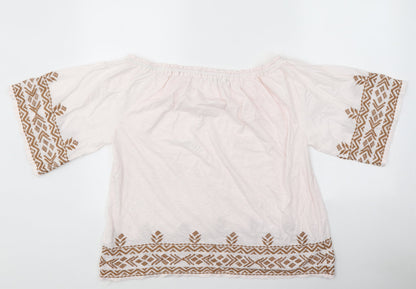 Next Womens Pink Geometric Polyester Basic T-Shirt Size 12 Off the Shoulder