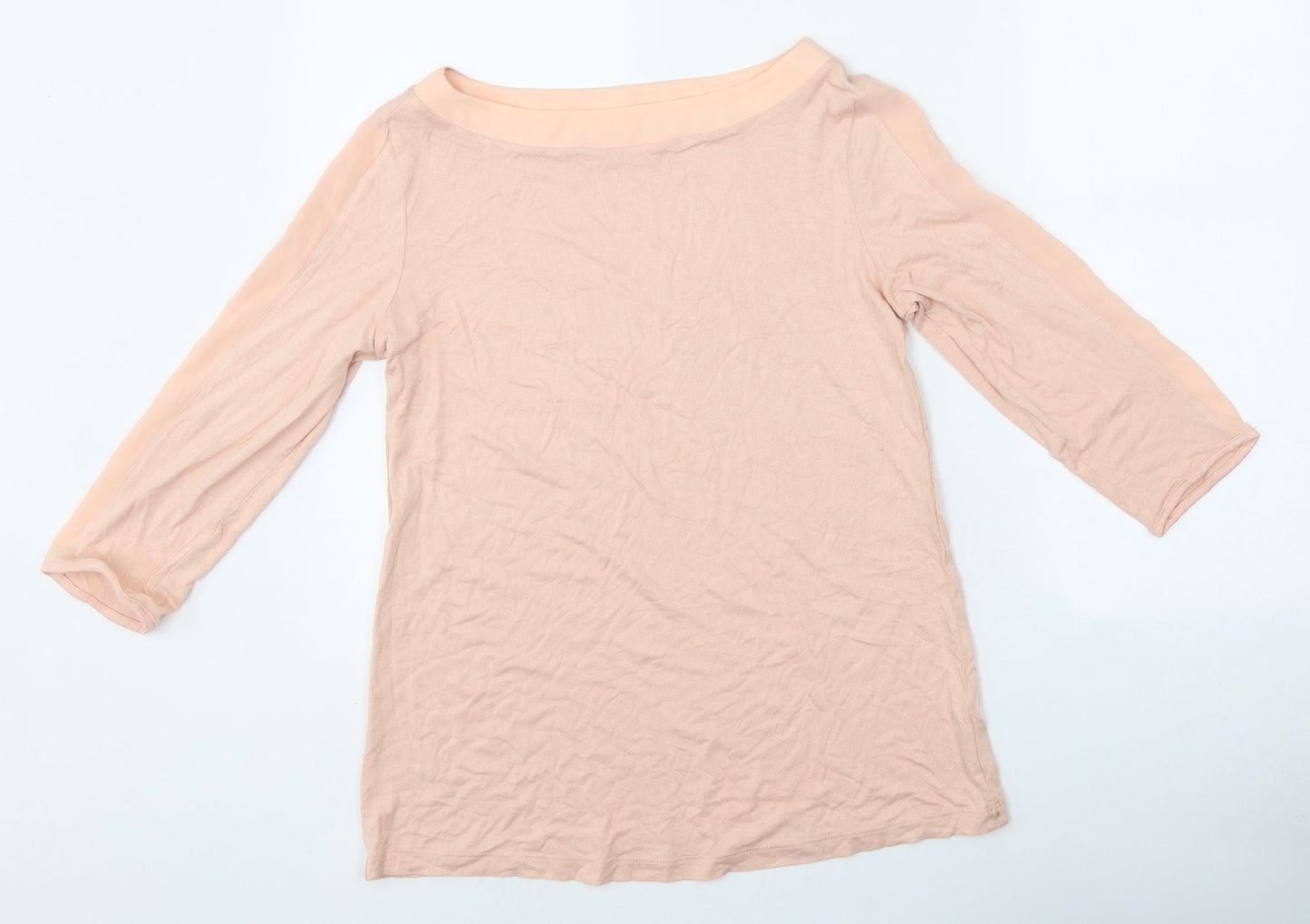 Preworn Womens Pink Polyester Basic T-Shirt Size 14 Boat Neck