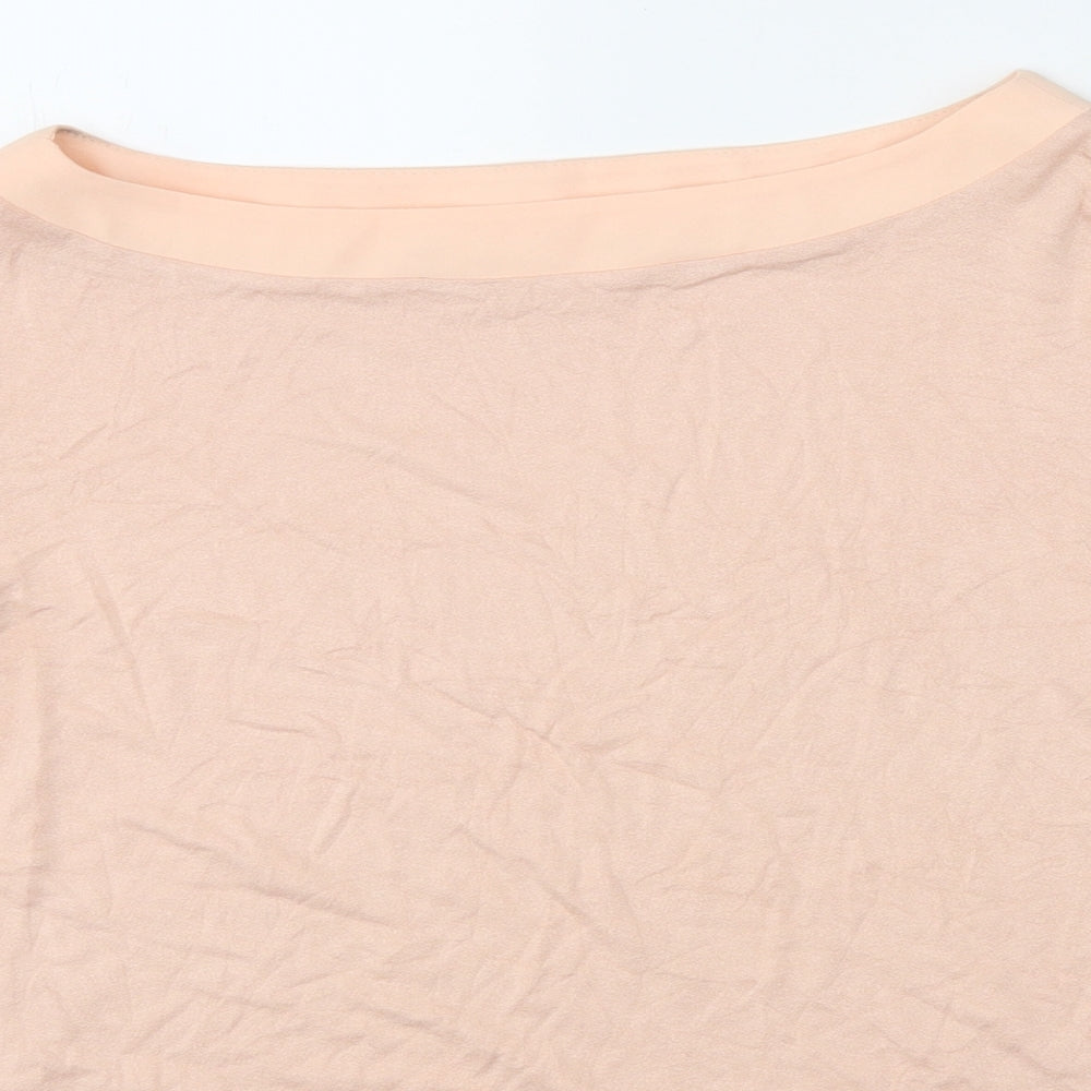 Preworn Womens Pink Polyester Basic T-Shirt Size 14 Boat Neck