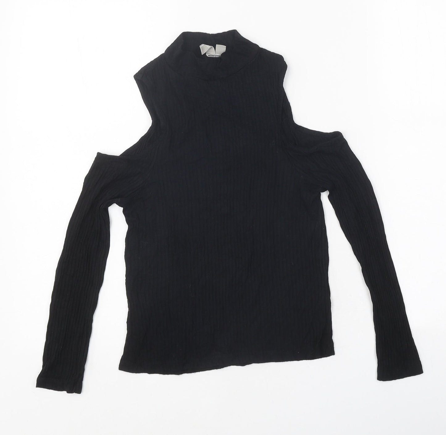 ASOS Womens Black Polyester Basic T-Shirt Size 4 High Neck - Cold Shoulder