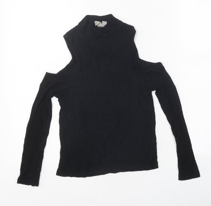 ASOS Womens Black Polyester Basic T-Shirt Size 4 High Neck - Cold Shoulder
