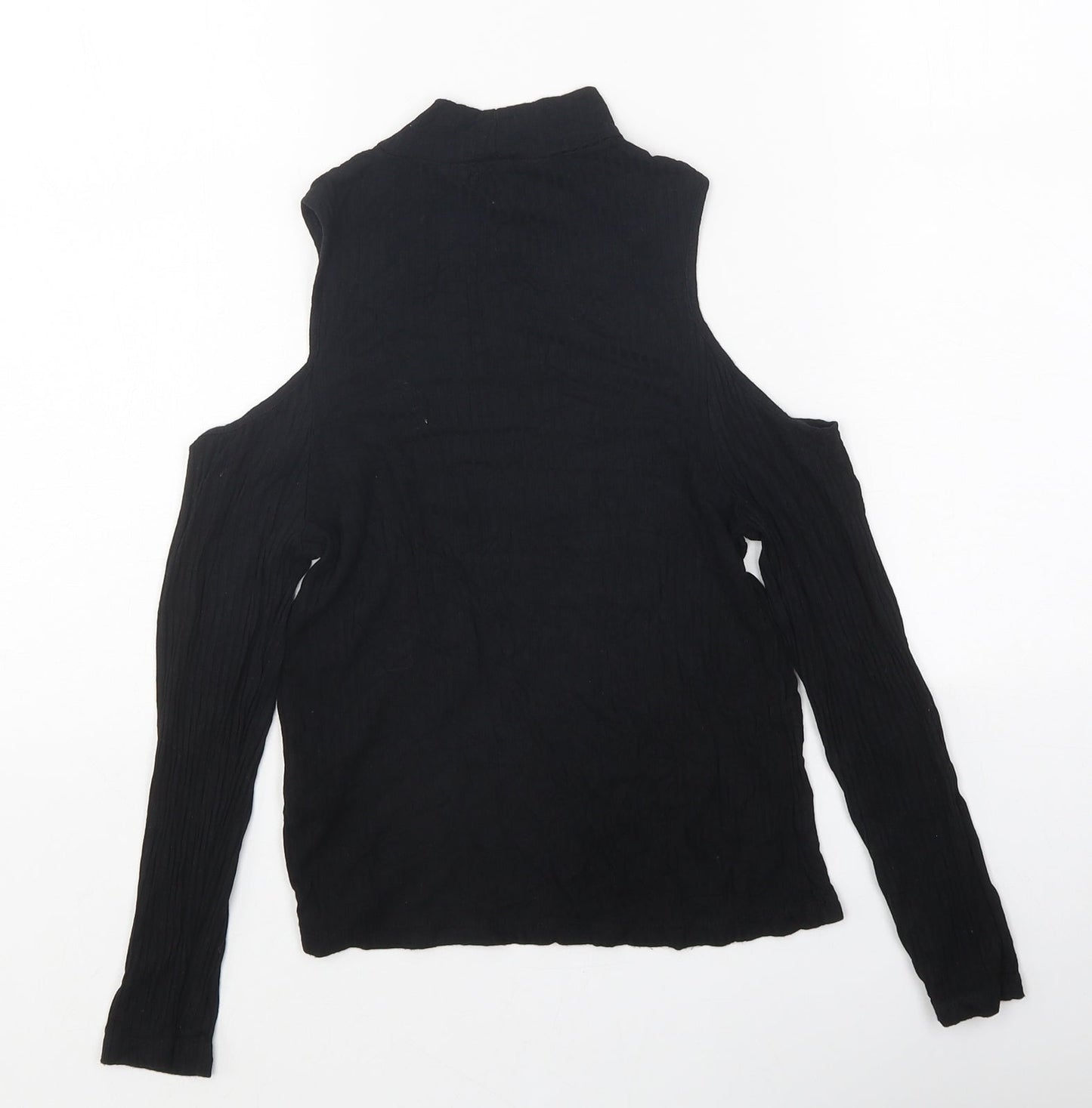 ASOS Womens Black Polyester Basic T-Shirt Size 4 High Neck - Cold Shoulder