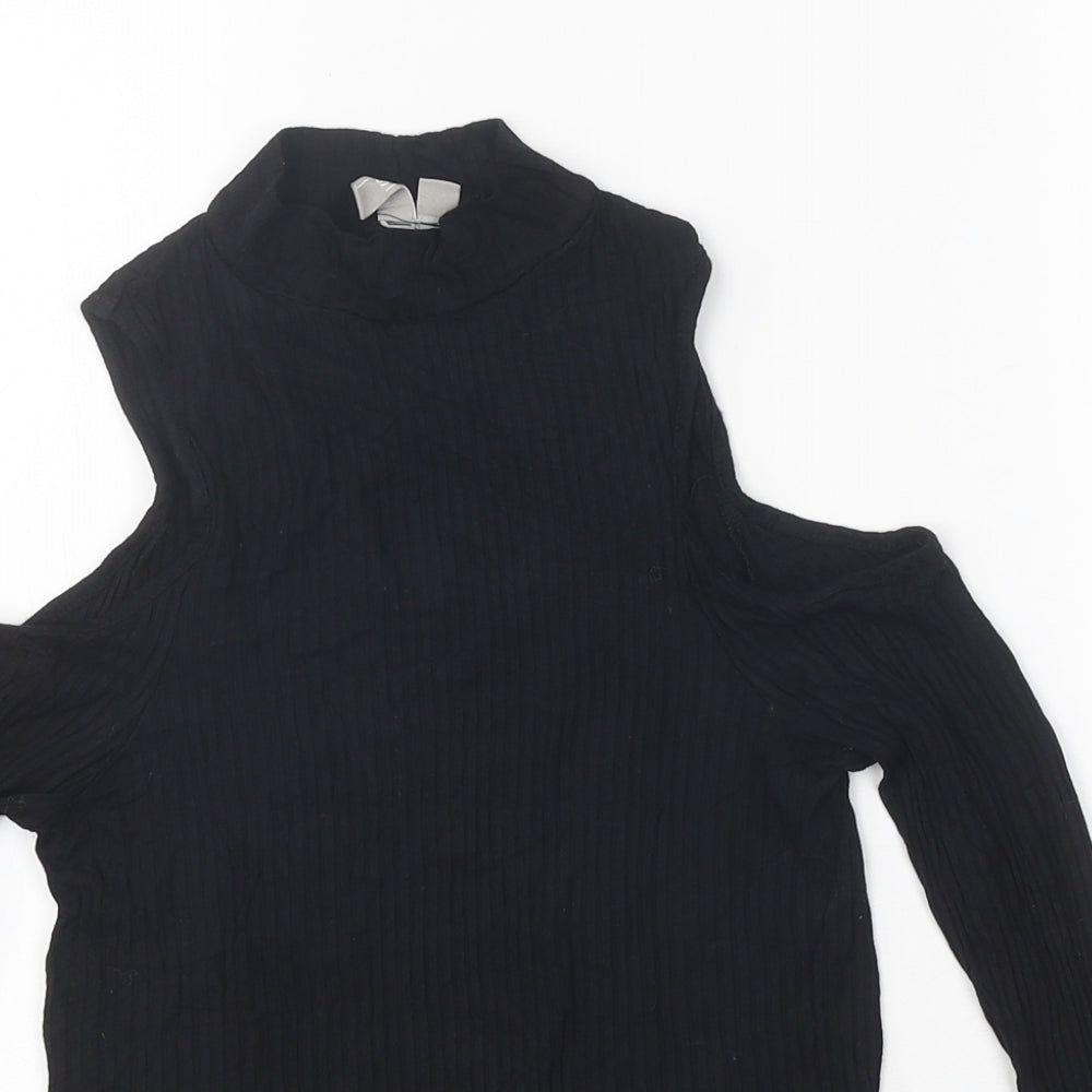 ASOS Womens Black Polyester Basic T-Shirt Size 4 High Neck - Cold Shoulder