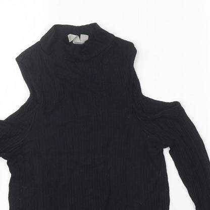 ASOS Womens Black Polyester Basic T-Shirt Size 4 High Neck - Cold Shoulder