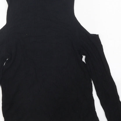 ASOS Womens Black Polyester Basic T-Shirt Size 4 High Neck - Cold Shoulder