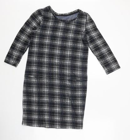 Tu Womens Black Check Polyester Shift Size 8 Round Neck Pullover