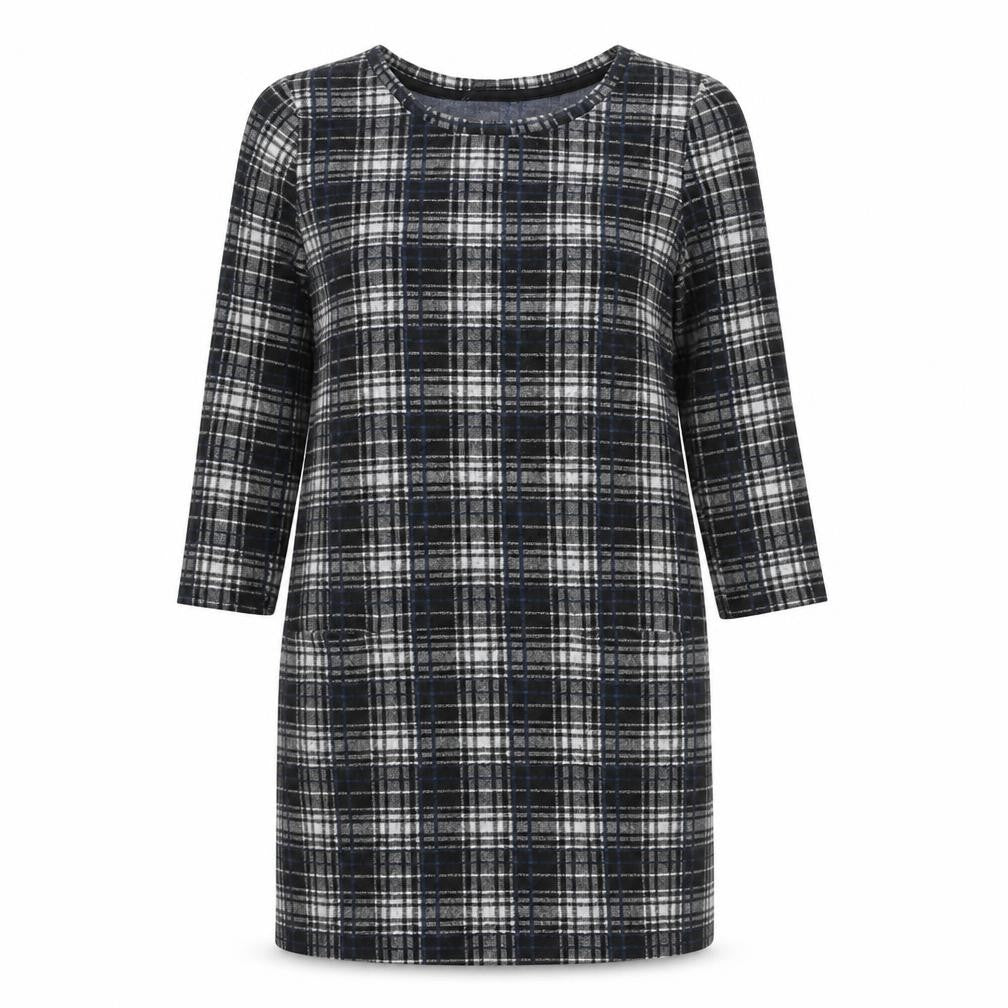 TU Womens Black Check Polyester Shift Size 8 Round Neck Pullover