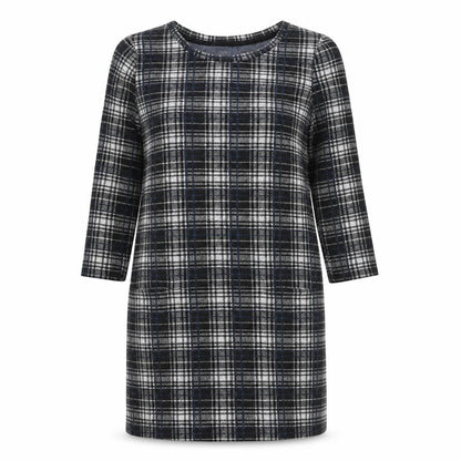 Tu Womens Black Check Polyester Shift Size 8 Round Neck Pullover