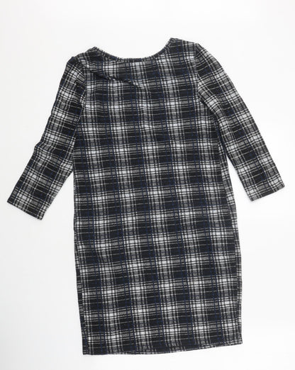 Tu Womens Black Check Polyester Shift Size 8 Round Neck Pullover