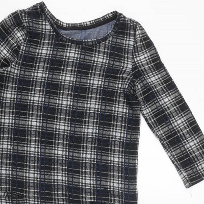 Tu Womens Black Check Polyester Shift Size 8 Round Neck Pullover
