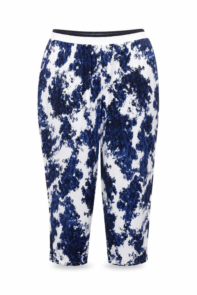 Only Womens Blue Geometric Polyester Capri Trousers Size 38 L28 in Regular