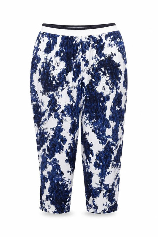 Only Womens Blue Geometric Polyester Capri Trousers Size 38 L28 in Regular