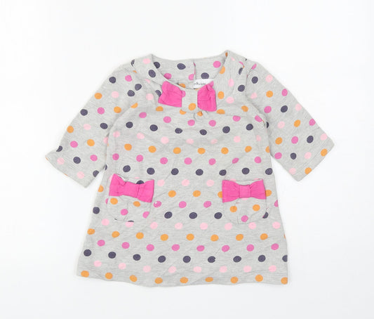 Polkatots Girls Grey Spotted Cotton Shift Size 2 Years Scoop Neck Button