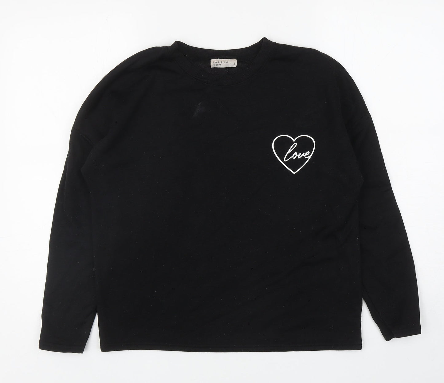 Papaya Womens Black Polyester Pullover Sweatshirt Size S Pullover - Love Heart