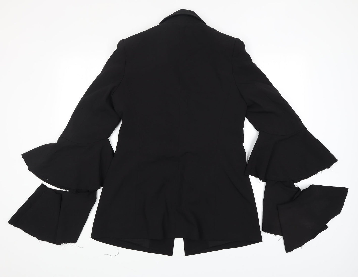 Jovonna London Womens Black Jacket Blazer Size 8 Snap - Long Ruffle Sleeve