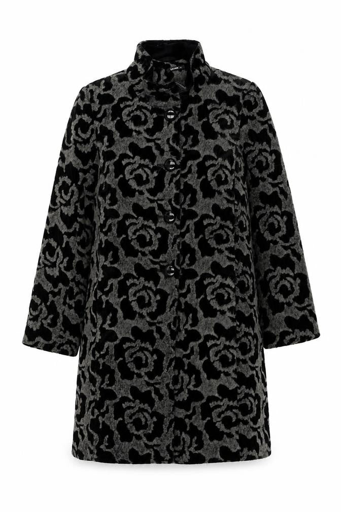Roman Womens Grey Floral Pea Coat Coat Size M Button