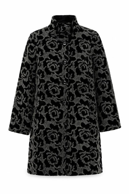 Roman Womens Grey Floral Pea Coat Coat Size M Button
