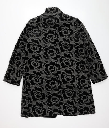 Roman Womens Grey Floral Pea Coat Coat Size M Button
