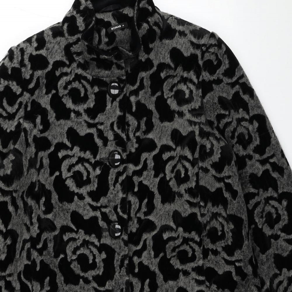 Roman Womens Grey Floral Pea Coat Coat Size M Button