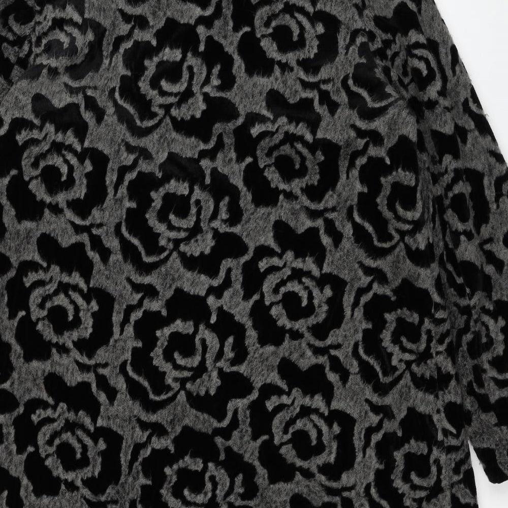 Roman Womens Grey Floral Pea Coat Coat Size M Button