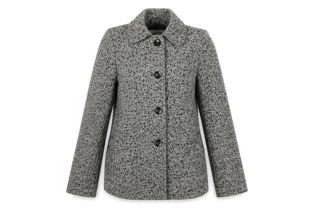 BHS Womens Grey Herringbone Pea Coat Coat Size 8 Button