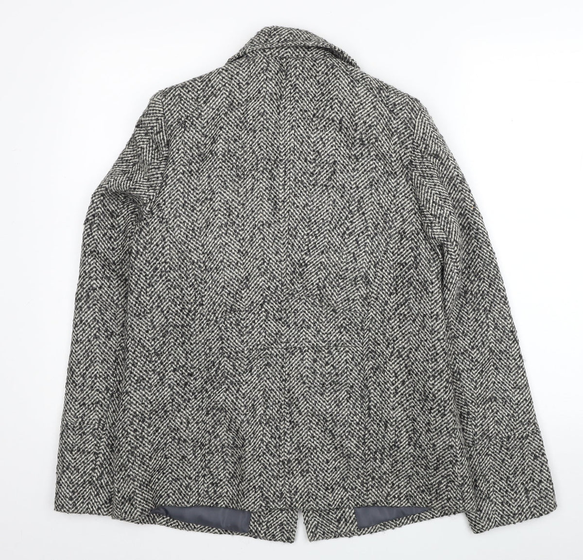 BHS Womens Grey Herringbone Pea Coat Coat Size 8 Button