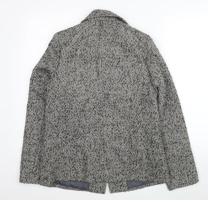 BHS Womens Grey Herringbone Pea Coat Coat Size 8 Button