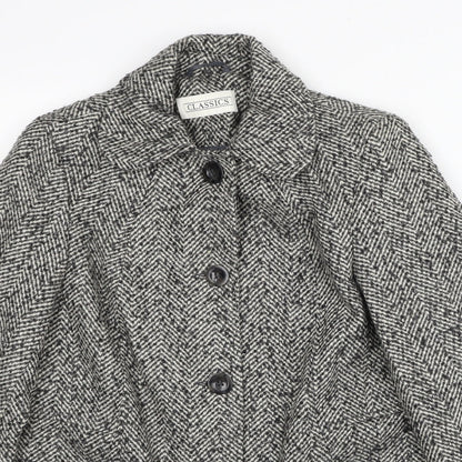 BHS Womens Grey Herringbone Pea Coat Coat Size 8 Button