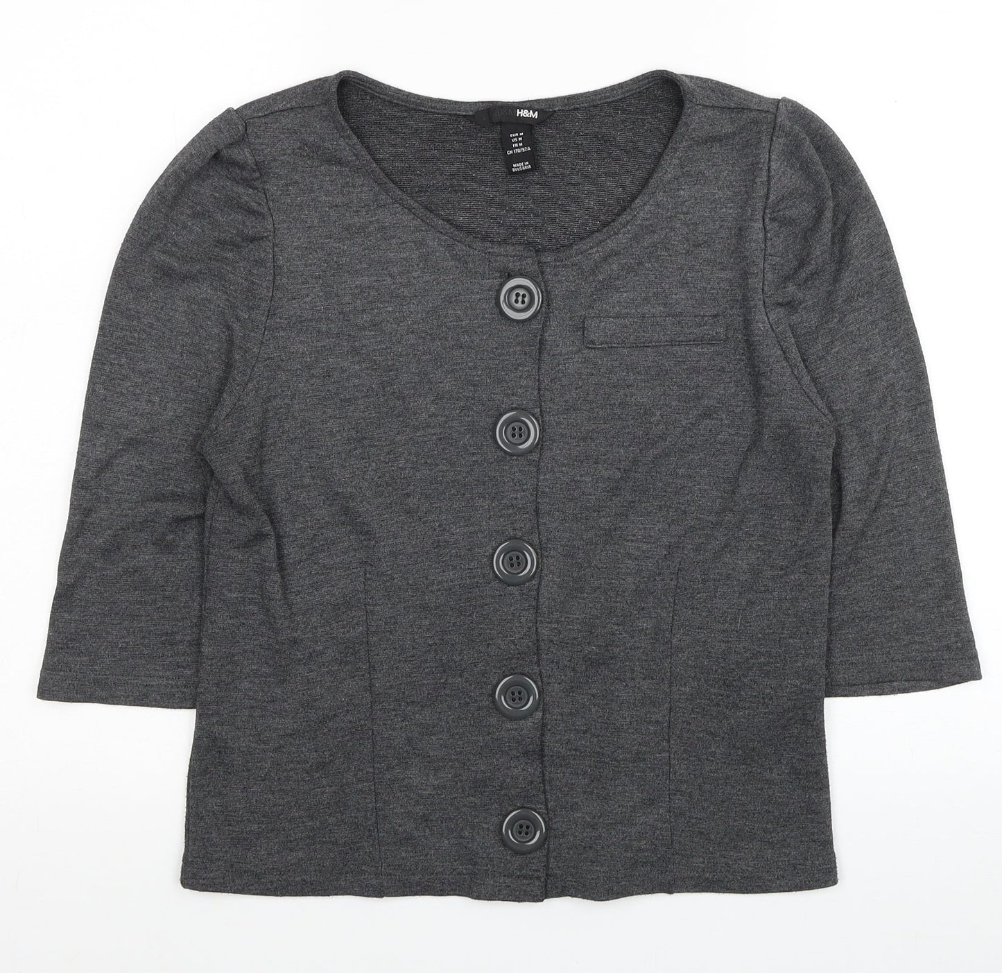 H&M Womens Grey Round Neck Polyester Cardigan Jumper Size M