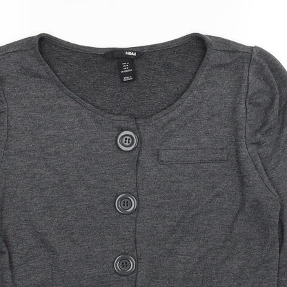 H&M Womens Grey Round Neck Polyester Cardigan Jumper Size M