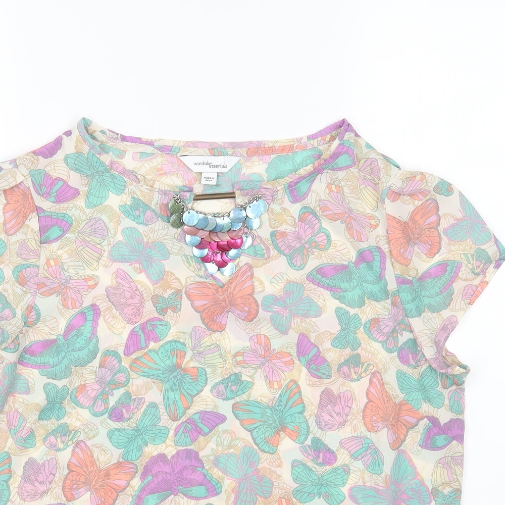 Wardrobe Womens Multicoloured Geometric Polyester Basic Blouse Size 12 Round Neck - Butterflies