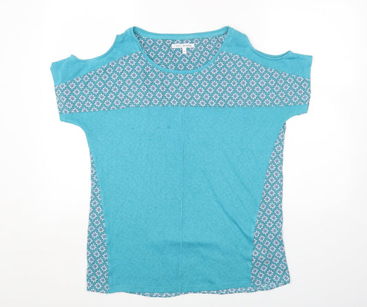 NEXT Womens Blue Geometric Polyester Basic T-Shirt Size 14 Round Neck - Cold Shoulder