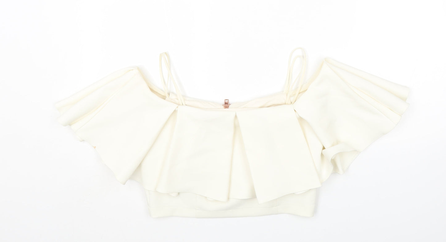 Topshop Womens Ivory Polyester Cropped T-Shirt Size 10 Square Neck